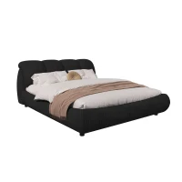 Queen Size Upholstered Bed with Oversized Padded Backrest, Solid Wood Frame, Adjustable Mattress Heights, 96.5" L x 70" W x 43.5" H, Black(m-12)