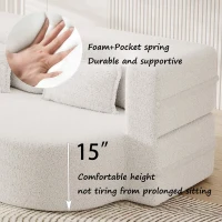 Convertible Teddy Fabric Foam-Filled Sleeper Sofa Bed with 2 Pillows, Modern Floor Sofa, Folding Mattress, 78"L x 45"W x 30"H, White(m-5)