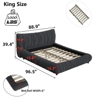 King Size Upholstered Bed with Removable Cushion, Solid Wood Frame, Adjustable Mattress Heights, 96.5" L x 89" W x 39.5" H, DARK Gray(m-3)