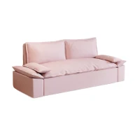 70" 3-in-1 Convertible Sleeper Sofa with 2 Soft Pillows, Multi-Functional Velvet Loveseat Bed, 70" L x 33" W x 36" H, Pink(m-2)