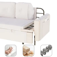 66" Hydraulic Convertible Sleeper with Storage and 2 Pillows, Tufted Button Upholstered Velvet Loveseat, 66" L x 35.5" W x 35" H, Beige(m-11)