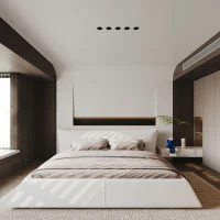 King Size Upholstered Platform Bed with Special Shaped Velvet Headboard, Solid Wood Frame, 97.5" L x 93" W x 42" H, Cream(m-1)