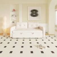 66" Hydraulic Convertible Sleeper with Storage and 2 Pillows, Tufted Button Upholstered Velvet Loveseat, 66" L x 35.5" W x 35" H, Beige(m-6)