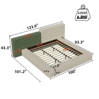 King Contemporary Special-shaped Upholstered Bed with Deep Button Tufting, Storage Compartments, 123.5" L x 101" W x 43.5" H, Beige(m-3)