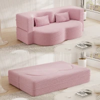 Convertible Teddy Fabric Foam-Filled Sleeper Sofa Bed with 2 Pillows, Modern Floor Sofa, Folding Mattress, 78" L x 45" W x 30" H, Pink(m-6)