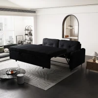 66" Hydraulic Convertible Sleeper Sofa with Storage and 2 Soft Pillows, Tufted Button Upholstered Loveseat, 66" L x 35.5" W x 35" H, Black(m-6)