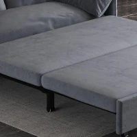 64" 3-in-1 Convertible Sleeper Sofa with Side Storage, Multi-Functional Velvet Loveseat Bed, 64" L x 33.5" W x 36" H, Grey(m-9)