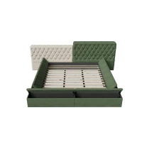 King Contemporary Special-Shaped Upholstered Bed with Deep Button Tufting, Storage Compartments, 123.5" L x 101" W x 43.5" H, Green(m-2)