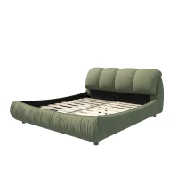 Queen Size Upholstered Bed with Oversized Padded Backrest, Solid Wood Frame, Adjustable Mattress Heights, 96.5" L x 70" W x 43.5" H, Green(m-15)