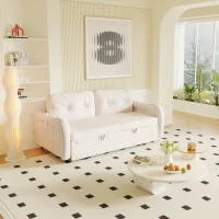 66" Hydraulic Convertible Sleeper with Storage and 2 Pillows, Tufted Button Upholstered Velvet Loveseat, 66" L x 35.5" W x 35" H, Beige(m-7)