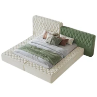 King Contemporary Special-shaped Upholstered Bed with Deep Button Tufting, Storage Compartments, 123.5" L x 101" W x 43.5" H, Beige(m-12)