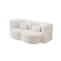 Convertible Teddy Fabric Foam-Filled Sleeper Sofa Bed with 2 Pillows, Modern Floor Sofa, Folding Mattress, 78"L x 45"W x 30"H, White(m-12)