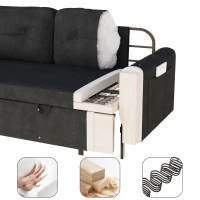 66" Hydraulic Convertible Sleeper Sofa with Storage and 2 Soft Pillows, Tufted Button Upholstered Loveseat, 66" L x 35.5" W x 35" H, Black(m-8)