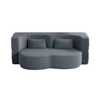 Convertible Teddy Fabric Foam-Filled Sleeper Sofa Bed with 2 Pillows, Folding Mattress, Modern Floor Sofa, 78" L x 45" W x 30" H, Gray(m-11)