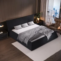 King Size Upholstered Platform Bed with Velvet Headboard, Metal & Solid Wood Frame, 97.5" L x 93" W x 42" H, Black(m-10)