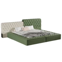King Contemporary Special-Shaped Upholstered Bed with Deep Button Tufting, Storage Compartments, 123.5" L x 101" W x 43.5" H, Green(m-14)