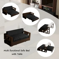 3-in-1 Convertible Sofa Bed with Pull Out Bed and Hidden Office Desk, Modern Velvet Loveseat Couch, 52.5" L x 30.5" W x 33" H, Black(m-6)