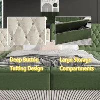 King Contemporary Special-Shaped Upholstered Bed with Deep Button Tufting, Storage Compartments, 123.5" L x 101" W x 43.5" H, Green(m-4)