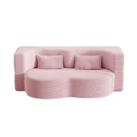 Convertible Teddy Fabric Foam-Filled Sleeper Sofa Bed with 2 Pillows, Modern Floor Sofa, Folding Mattress, 78" L x 45" W x 30" H, Pink(m-11)