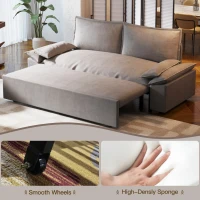 70" 3-in-1 Convertible Sleeper Sofa with 2 Soft Pillows, Multi-Functional Velvet Loveseat Bed, 70" L x 33" W x 36" H, Grey(m-4)