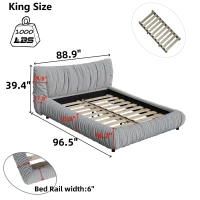 King Size Upholstered Bed with Removable Cushion, Solid Wood Frame, Adjustable Mattress Heights, 96.5" L x 89" W x 39.5" H, LIGHT Gray(m-3)