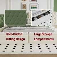 King Contemporary Special-shaped Upholstered Bed with Deep Button Tufting, Storage Compartments, 123.5" L x 101" W x 43.5" H, Beige(m-4)