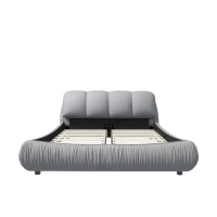 King Size Upholstered Bed with Oversized Padded Backrest, Solid Wood Frame, Adjustable Mattress Heights, 96.5" L x 86" W x 43.5" H, Gray(m-2)