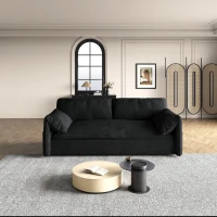 64" 3-in-1 Convertible Sleeper Sofa with Side Storage, Multi-Functional Velvet Loveseat, 64" L x 33.5" W x 36" H, Black(m-4)