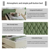King Contemporary Special-Shaped Upholstered Bed with Deep Button Tufting, Storage Compartments, 123.5" L x 101" W x 43.5" H, Green(m-5)