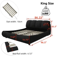 King Size Upholstered Bed with Oversized Padded Backrest, Solid Wood Frame, Adjustable Mattress Heights, 96.5" L x 86" W x 43.5" H, Black(m-3)