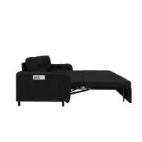 66" Hydraulic Convertible Sleeper Sofa with Storage and 2 Soft Pillows, Tufted Button Upholstered Loveseat, 66" L x 35.5" W x 35" H, Black(m-12)