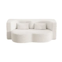 Convertible Teddy Fabric Foam-Filled Sleeper Sofa Bed with 2 Pillows, Modern Floor Sofa, Folding Mattress, 78"L x 45"W x 30"H, White(m-11)