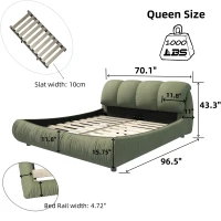 Queen Size Upholstered Bed with Oversized Padded Backrest, Solid Wood Frame, Adjustable Mattress Heights, 96.5" L x 70" W x 43.5" H, Green(m-3)