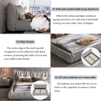 King Size Upholstered Bed with Removable Cushion, Solid Wood Frame, Adjustable Mattress Heights, 96.5" L x 89" W x 39.5" H, LIGHT Gray(m-6)