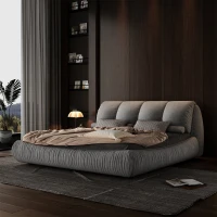 Queen Size Upholstered Bed with Oversized Padded Backrest, Solid Wood Frame, Adjustable Mattress Heights, 96.5" L x 70" W x 43.5" H, Grey(m-7)