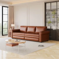 94" 3-in-1 Convertible Sleeper Sofa with Nailhead Trim & Rolled Arm, Chesterfield Sofa, Multi-Functional, 94" L x 35.5" W x 38.5" H, Light Brown(m-4)