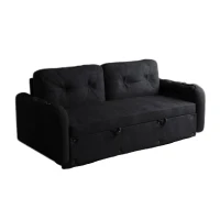 66" Hydraulic Convertible Sleeper Sofa with Storage and 2 Soft Pillows, Tufted Button Upholstered Loveseat, 66" L x 35.5" W x 35" H, Black(m-2)