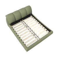 Queen Size Upholstered Bed with Oversized Padded Backrest, Solid Wood Frame, Adjustable Mattress Heights, 96.5" L x 70" W x 43.5" H, Green(m-14)