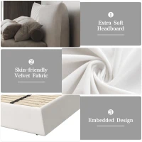 King Size Upholstered Platform Bed with Special Shaped Velvet Headboard, Solid Wood Frame, 97.5" L x 93" W x 42" H, Cream(m-6)