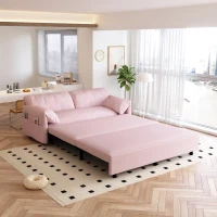 64" 3-in-1 Convertible Sleeper Sofa with Side Storage, Multi-Functional Velvet Loveseat Bed, 64" L x 33.5" W x 36" H, Pink(m-1)