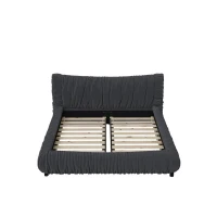 King Size Upholstered Bed with Removable Cushion, Solid Wood Frame, Adjustable Mattress Heights, 96.5" L x 89" W x 39.5" H, DARK Gray(m-2)