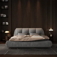 King Size Upholstered Bed with Oversized Padded Backrest, Solid Wood Frame, Adjustable Mattress Heights, 96.5" L x 86" W x 43.5" H, Gray(m-1)