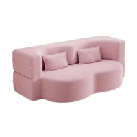 Convertible Teddy Fabric Foam-Filled Sleeper Sofa Bed with 2 Pillows, Modern Floor Sofa, Folding Mattress, 78" L x 45" W x 30" H, Pink(m-2)