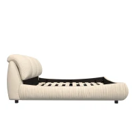 Queen Size Upholstered Bed with Oversized Padded Backrest, Solid Wood Frame, Adjustable Mattress Heights, 96.5" L x 70" W x 43.5" H, Beige(m-13)