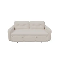 66" Hydraulic Convertible Sleeper with Storage and 2 Pillows, Tufted Button Upholstered Velvet Loveseat, 66" L x 35.5" W x 35" H, Beige(m-12)