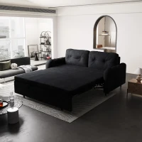 66" Hydraulic Convertible Sleeper Sofa with Storage and 2 Soft Pillows, Tufted Button Upholstered Loveseat, 66" L x 35.5" W x 35" H, Black(m-1)
