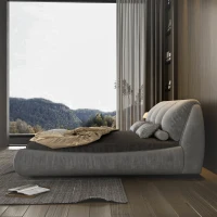 King Size Upholstered Bed with Oversized Padded Backrest, Solid Wood Frame, Adjustable Mattress Heights, 96.5" L x 86" W x 43.5" H, Gray(m-8)