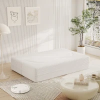 Convertible Teddy Fabric Foam-Filled Sleeper Sofa Bed with 2 Pillows, Modern Floor Sofa, Folding Mattress, 78"L x 45"W x 30"H, White(m-9)