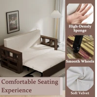 3-in-1 Convertible Sofa Bed with Pull Out Bed and Hidden Office Desk, Modern Velvet Loveseat Couch , 52.5" L x 30.5" W x 33" H, Beige(m-5)