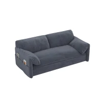 64" 3-in-1 Convertible Sleeper Sofa with Side Storage, Multi-Functional Velvet Loveseat Bed, 64" L x 33.5" W x 36" H, Grey(m-2)